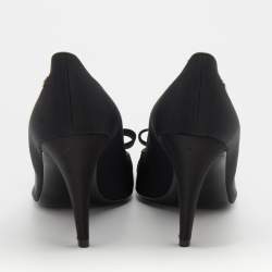Pre Owned Chanel Black Fabric and Satin CC Bow Cap Toe Pumps Size 40
