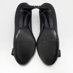 Pre Owned Chanel Black Fabric and Satin CC Bow Cap Toe Pumps Size 40