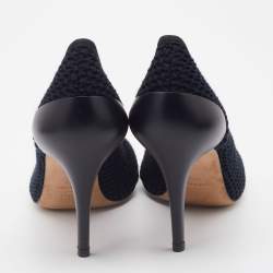 Pre Owned Chanel Black Knit Fabric CC Camellia Crystal Embellished Open Toe Pumps Size 40