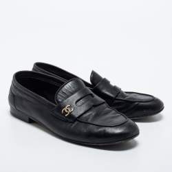 Pre Owned Chanel Black Leather CC Penny Loafers Size 39.5