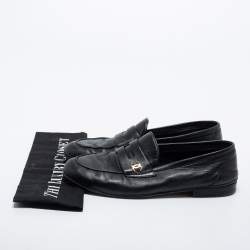 Pre Owned Chanel Black Leather CC Penny Loafers Size 39.5