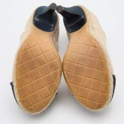Chanel Beige/Black Canvas Cap Toe Platform Espadrille Booties Size 37
