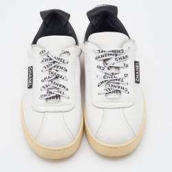 Pre Owned Chanel White/Black Leather Low Top Sneakers Size 37