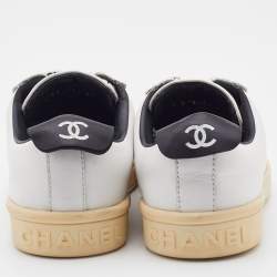 Pre Owned Chanel White/Black Leather Low Top Sneakers Size 37