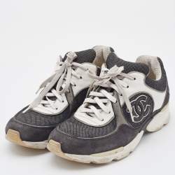 Pre Owned Chanel Multicolor Leather and Fabric CC Interlocking Logo Low Top Sneakers Size 37.5