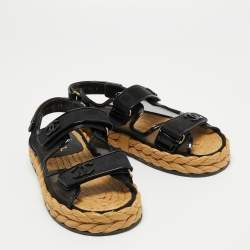Chanel Black Mesh and Patent Espadrilles Dad Sandals Size 38