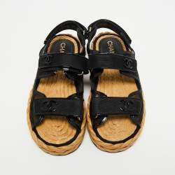 Chanel Black Mesh and Patent Espadrilles Dad Sandals Size 38