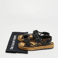 Chanel Black Mesh and Patent Espadrilles Dad Sandals Size 38