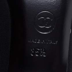 Pre Owned Chanel Black Fabric and Patent Leather Square Cap Toe CC Block Heel Pumps Size 35.5