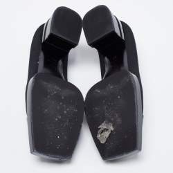 Pre Owned Chanel Black Fabric and Patent Leather Square Cap Toe CC Block Heel Pumps Size 35.5