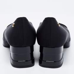 Pre Owned Chanel Black Fabric and Patent Leather Square Cap Toe CC Block Heel Pumps Size 35.5