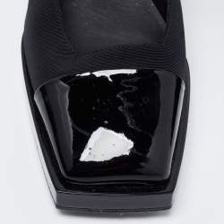 Pre Owned Chanel Black Fabric and Patent Leather Square Cap Toe CC Block Heel Pumps Size 35.5