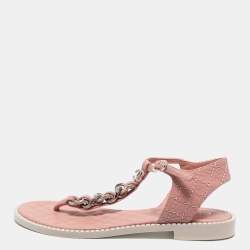 Chanel Pink Quilted Leather Chain Link Thong Flat Sandals Size 36