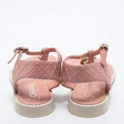 Chanel Pink Quilted Leather Chain Link Thong Flat Sandals Size 36