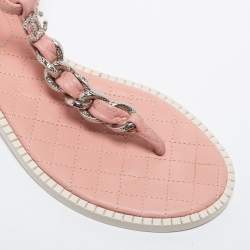 Chanel Pink Quilted Leather Chain Link Thong Flat Sandals Size 36