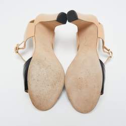 Chanel Black/Beige Patent and Leather Open Toe Ankle Strap Sandals Size 39