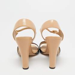 Chanel Black/Beige Patent and Leather Open Toe Ankle Strap Sandals Size 39