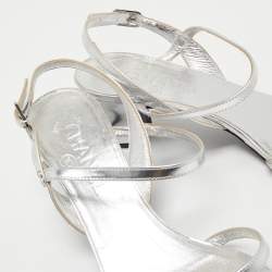 Chanel Silver Leather Ankle Strap Sandals Size 38.5
