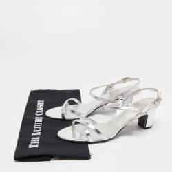 Chanel Silver Leather Ankle Strap Sandals Size 38.5