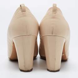Pre Owned Chanel  Cream  Leather Quilted Block Heel Pumps Size 37