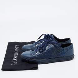 مملوكة مسبقًا Chanel Navy Blue Quilted Nylon and Leather CC Low Top Sneakers Size 37 