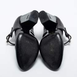 Pre Owned Chanel Black Leather and Patent Cap Toe CC Mary Jane Pumps Size 37.5