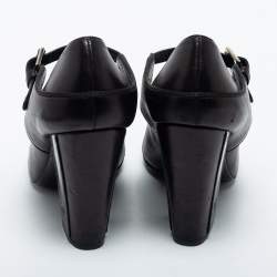 Pre Owned Chanel Black Leather and Patent Cap Toe CC Mary Jane Pumps Size 37.5