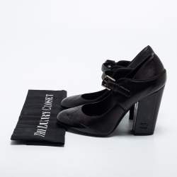 Pre Owned Chanel Black Leather and Patent Cap Toe CC Mary Jane Pumps Size 37.5