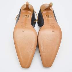 Pre Owned Chanel Brown/Black Leather Ankle Wrap Mules Size 38