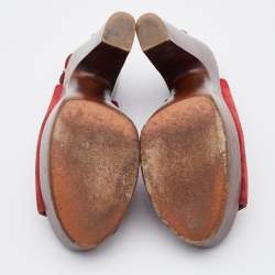 Pre Owned Chanel Red Suede Wooden Block Heel Slingback Platform Pumps Size 38