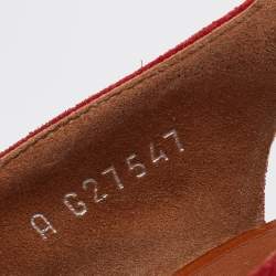 Pre Owned Chanel Red Suede Wooden Block Heel Slingback Platform Pumps Size 38