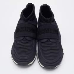 Pre Owned Chanel Black/Navy Blue Stretch Fabric Slip On Sneakers Size 37