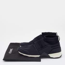 Pre Owned Chanel Black/Navy Blue Stretch Fabric Slip On Sneakers Size 37