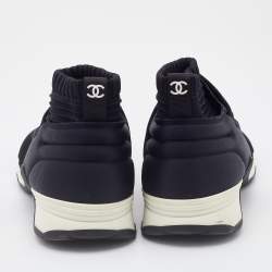 Pre Owned Chanel Black/Navy Blue Stretch Fabric Slip On Sneakers Size 37