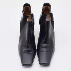 Chanel Black Leather Square Toe Ankle Chelsea Boots Size 37.5
