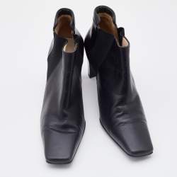 Chanel Black Leather Square Toe Ankle Chelsea Boots Size 37.5