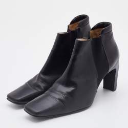 Chanel Black Leather Square Toe Ankle Chelsea Boots Size 37.5