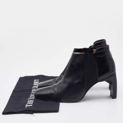 Chanel Black Leather Square Toe Ankle Chelsea Boots Size 37.5