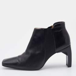 Chanel Black Leather Square Toe Ankle Chelsea Boots Size 37.5