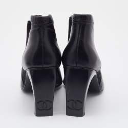 Chanel Black Leather Square Toe Ankle Chelsea Boots Size 37.5