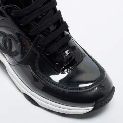 Pre Owned Chanel Black Patent and Leather and PVC CC Low Top Sneakers Size 37
