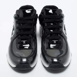 Pre Owned Chanel Black Patent and Leather and PVC CC Low Top Sneakers Size 37