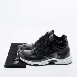 Pre Owned Chanel Black Patent and Leather and PVC CC Low Top Sneakers Size 37