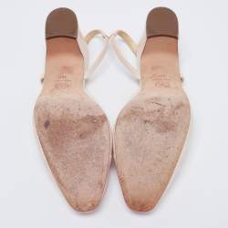 مملوكة مسبقًا Chanel Cream/Light Pink Leather and Patent Cap Toe Block Heel Slingback Pumps Size 38