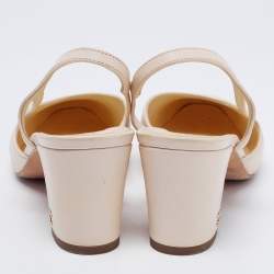 مملوكة مسبقًا Chanel Cream/Light Pink Leather and Patent Cap Toe Block Heel Slingback Pumps Size 38