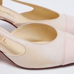 مملوكة مسبقًا Chanel Cream/Light Pink Leather and Patent Cap Toe Block Heel Slingback Pumps Size 38