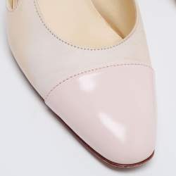 مملوكة مسبقًا Chanel Cream/Light Pink Leather and Patent Cap Toe Block Heel Slingback Pumps Size 38