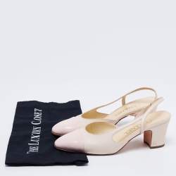 مملوكة مسبقًا Chanel Cream/Light Pink Leather and Patent Cap Toe Block Heel Slingback Pumps Size 38