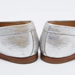 Chanel Silver Leather CC Loafers Size 38