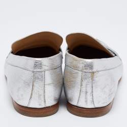 Chanel Silver Leather CC Loafers Size 38